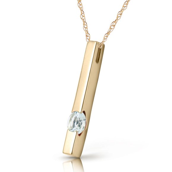 14K. SOLID GOLD NECKLACE WITH NATURAL AQUAMARINE